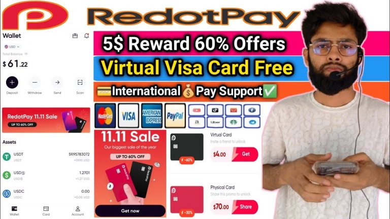 Online Debit card in Bangladesh || 60% Offer 5$ Bonus Redotpay Virtual visa card 2025!