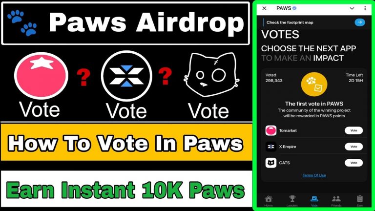 Paws Mining Airdrop Update | How To Vote In Paws | Earn Instant 80K Paws Points | Paws Vote Task