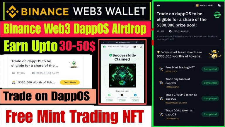 Binance Web3 DappOS Airdrop | Free Mint DappOS NFT | Instant 30$ Claim | Binance New DappOS Airdrop