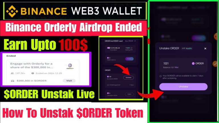 Binance Web3 Orderly Airdrop Claim | Binance Order Token Unstake | Binance Orderly Airdrop Update