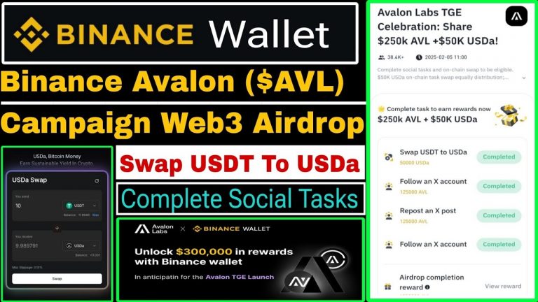 Binance Avalon Campaign Web3 Airdrop | Swap USDT To USDa | Binance Web3 Wallet Airdrop Avalon ($AVL)