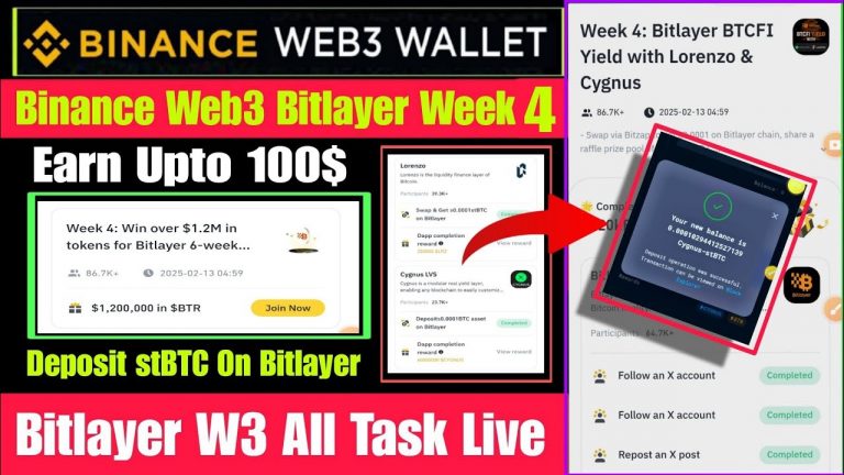 Binance Bitlayer BTCFI Web3 Airdrop | Bitlayer Lorenzo & Cygnus | Binance Bitlayer Week 4 Airdrop