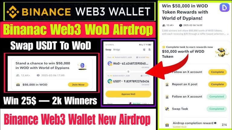 Binance Web3 WoD Airdrop | Win Free 25$ WoD Token | Binance Web3 Airdrop Today | Binance New Offer